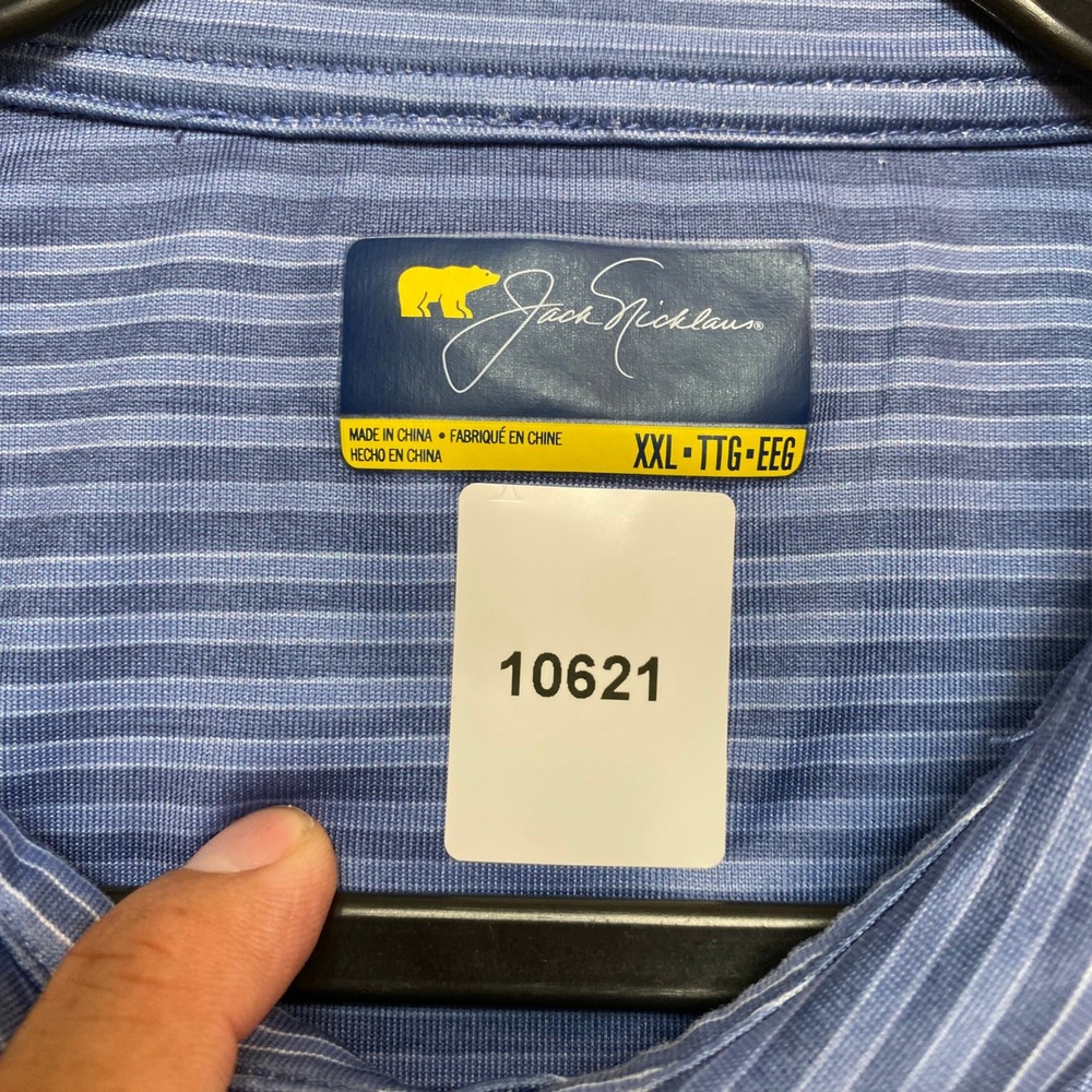Jack Nicklaus Polo Shirt Mens XXL Blue Short Sleeve Striped Performance Golf - Picture 7 of 9